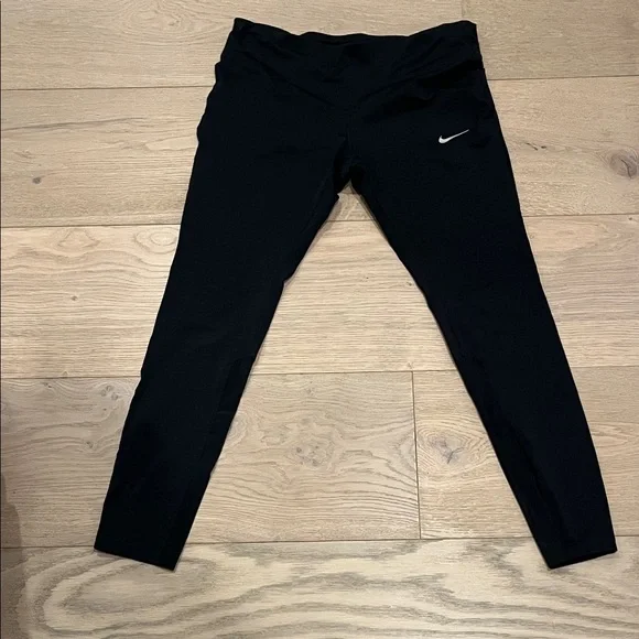 Nike Womens Black Running Leggings with White Logo - Picture 3 of 7